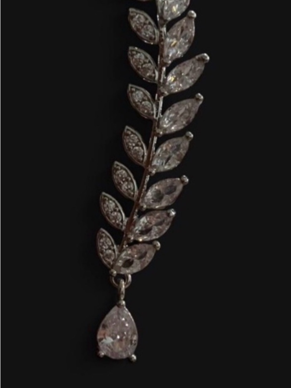 Y2K,Elegant Silver Leaf Drop with Clear Stones earrings crawler with cuff